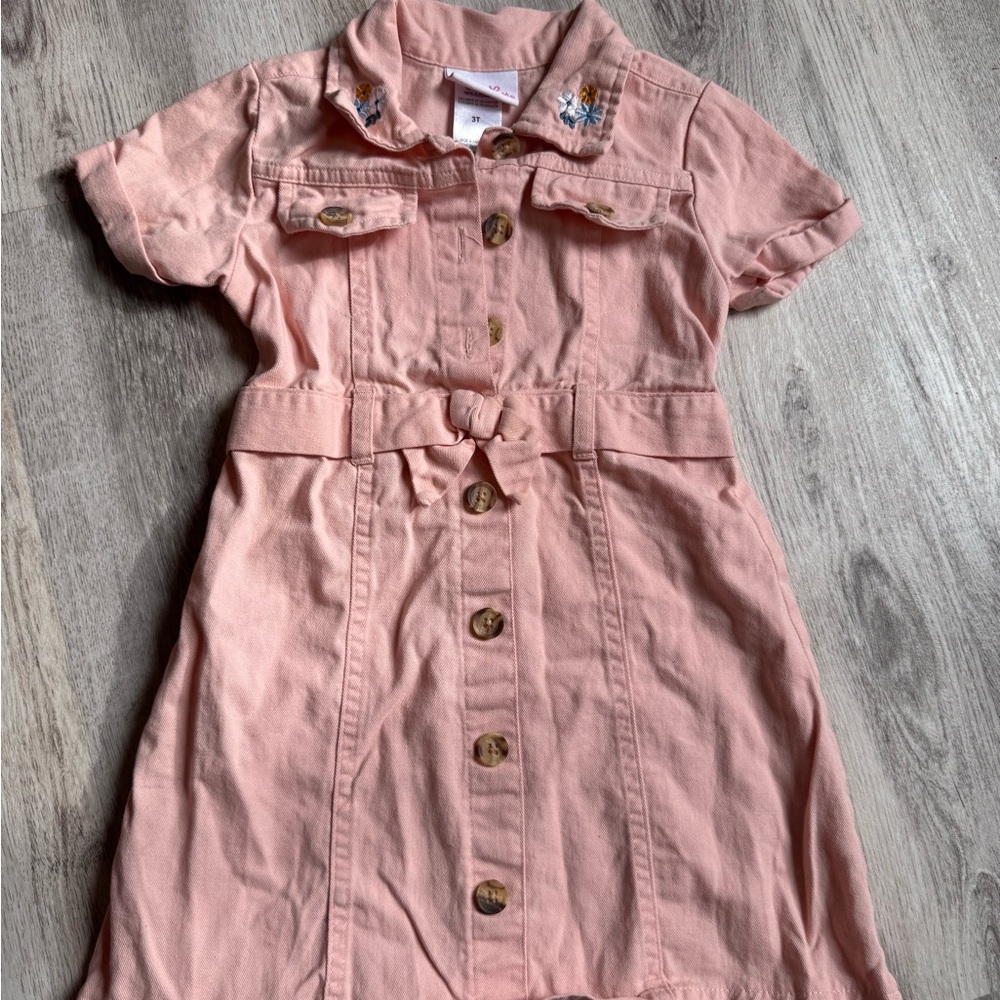 Little Lass Pink Button-Up Kids Dress with Embroidered Collar